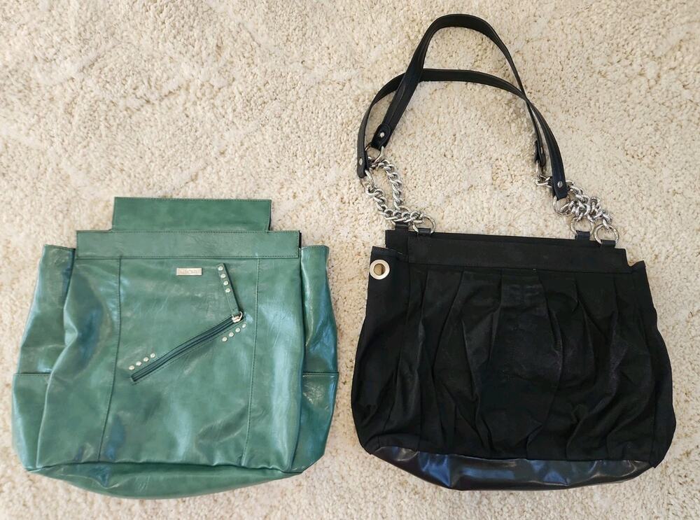 Miche Leah Black Chain Purse Includes 1 Green Shell Shoulder Bag Tote
